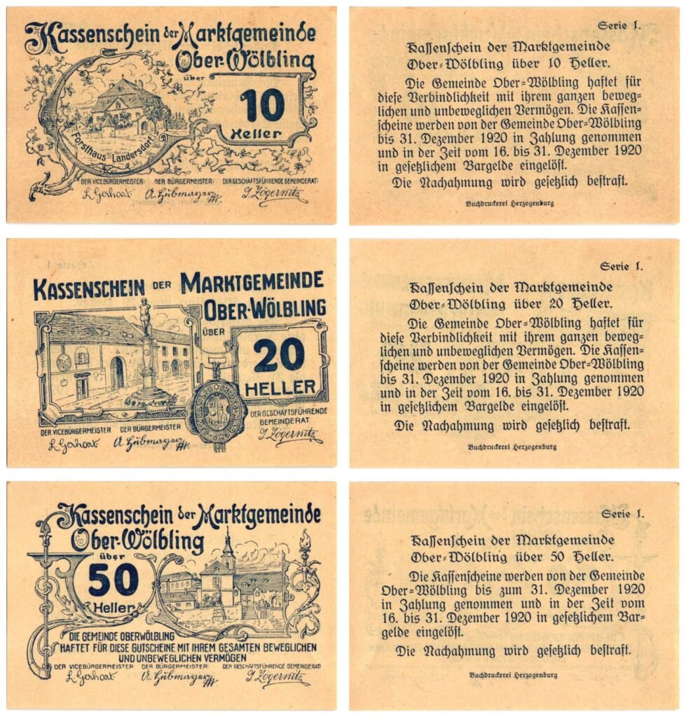 AUSTRIA Ober-Wölbling (Series 1) 1920 local banknotes lot / Notgeld / 3 pcs. UNC