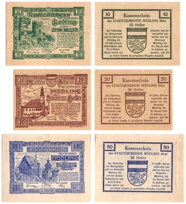 AUSTRIA Mödling 1920 local banknotes lot / Notgeld / 3 pcs. XF+