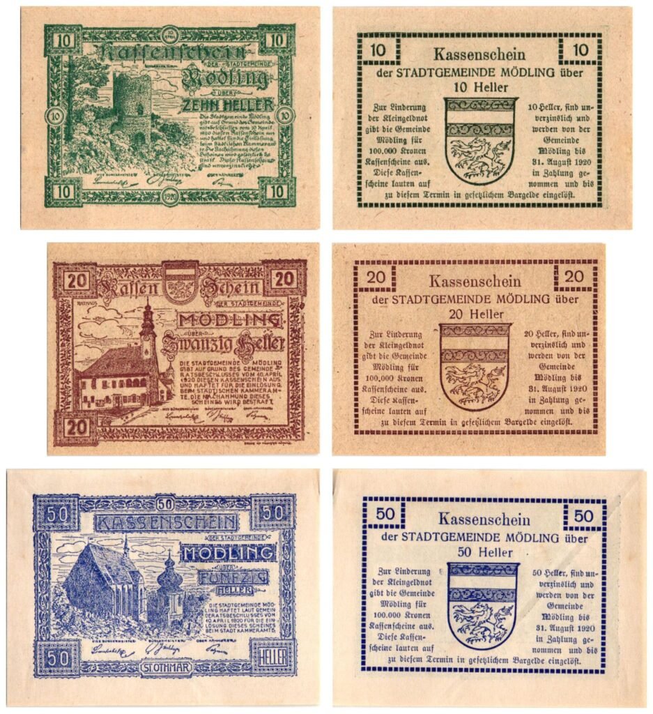 AUSTRIA Mödling 1920 local banknotes lot / Notgeld / 3 pcs. XF+