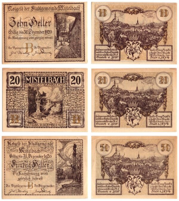 AUSTRIA Mistelbach 1920 local banknotes lot / Notgeld / 3 pcs. UNC