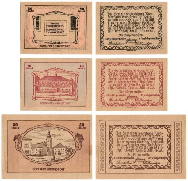 AUSTRIA Kronstorf 1920 local banknotes lot / Notgeld / 3 pcs. UNC-