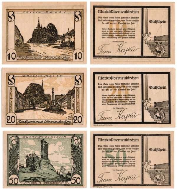 AUSTRIA Oberneukirchen 1920 local banknotes lot / Notgeld / 3 pcs. UNC