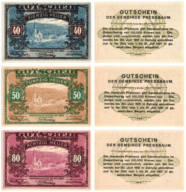 AUSTRIA Pressbaum 1920 local banknotes lot / Notgeld / 3 pcs. UNC