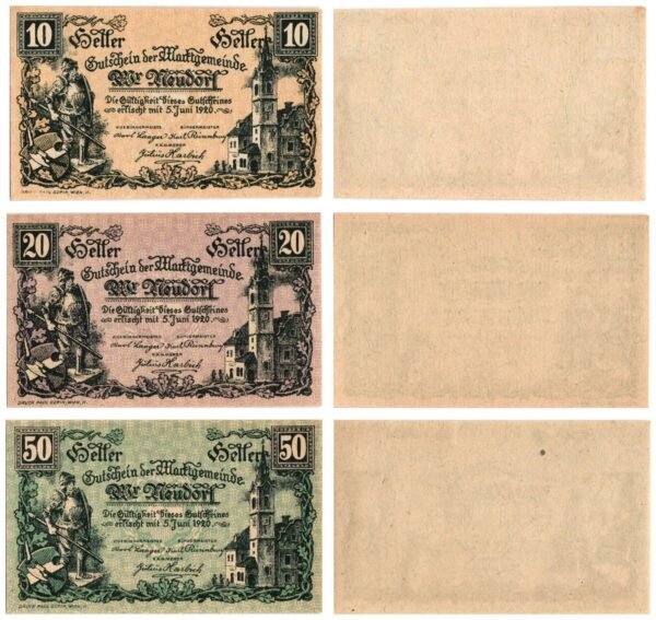 AUSTRIA Wiener Neudorf 1920 local banknotes lot / Notgeld / 3 pcs. UNC