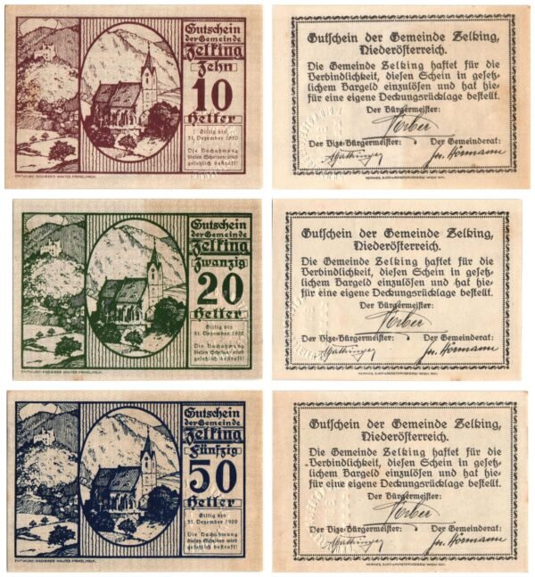 AUSTRIA Zelking 1920 local banknotes lot / Notgeld / 3 pcs. UNC