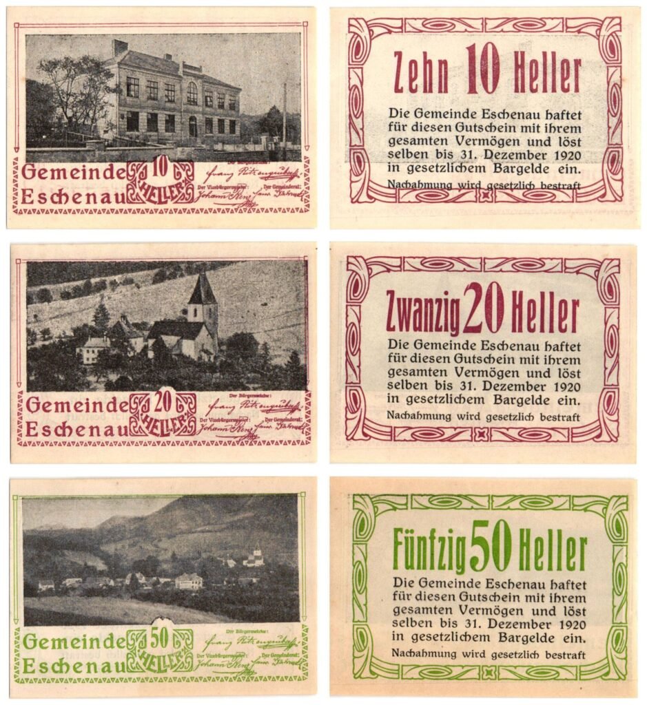 AUSTRIA Eschenau (Red/Green) 1920 local banknotes lot / Notgeld / 3 pcs. UNC