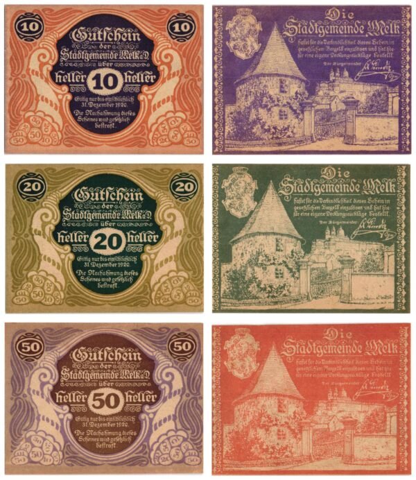 AUSTRIA Melk an der Donau 1920 local banknotes lot / Notgeld / 3 pcs. UNC
