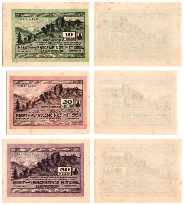 AUSTRIA Mittersill 1920 local banknotes lot / Notgeld / 3 pcs. XF