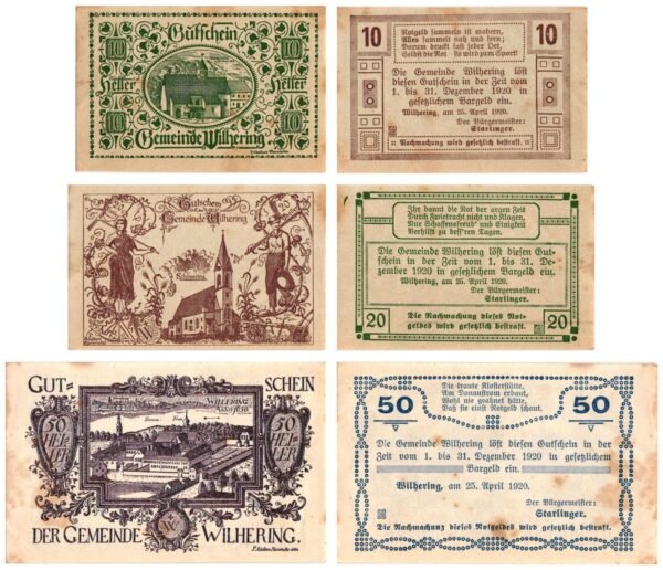 AUSTRIA Wilhering 1920 local banknotes lot / Notgeld / 3 pcs. VF