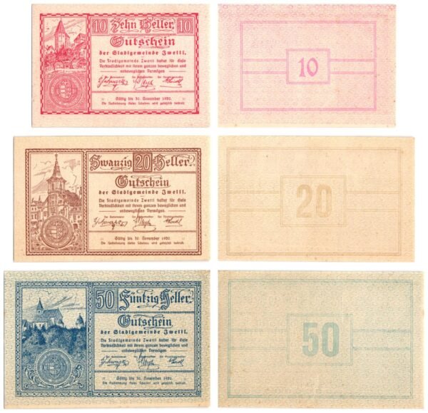 AUSTRIA Zwettl 1920 local banknotes lot / Notgeld / 3 pcs. VF+