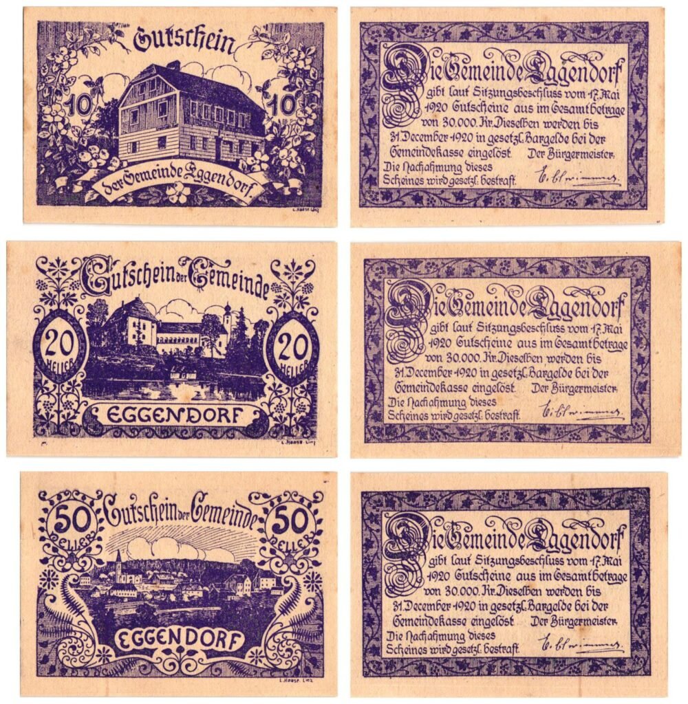 AUSTRIA Eggendorf 1920 local banknotes lot / Notgeld / 3 pcs. VF+