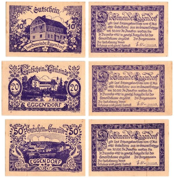 AUSTRIA Eggendorf 1920 local banknotes lot / Notgeld / 3 pcs. VF+