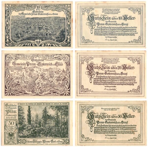 AUSTRIA Pram 1920 local banknotes lot / Notgeld / 3 pcs. VF