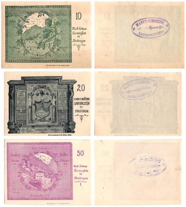 AUSTRIA Sarmingstein im Strudengau 1920 local banknotes lot / Notgeld / 3 pcs. VF+
