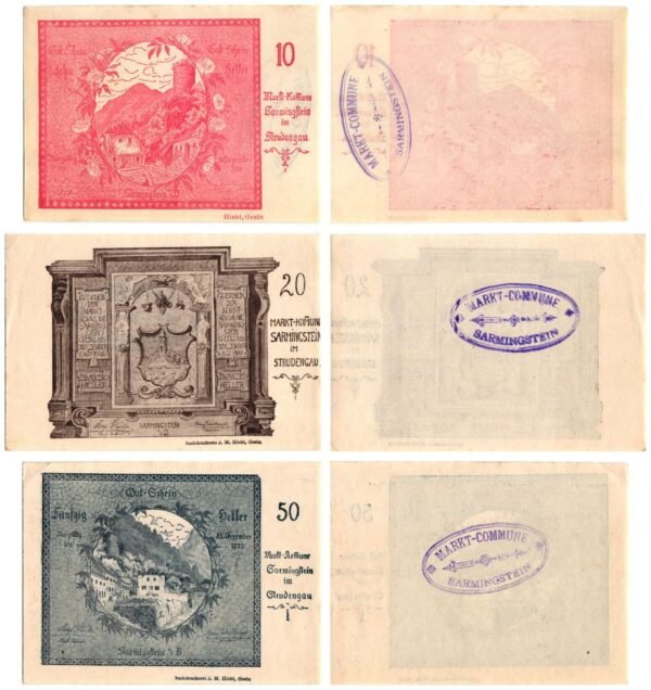 AUSTRIA Sarmingstein im Strudengau 1920 local banknotes lot / Notgeld / 3 pcs. XF