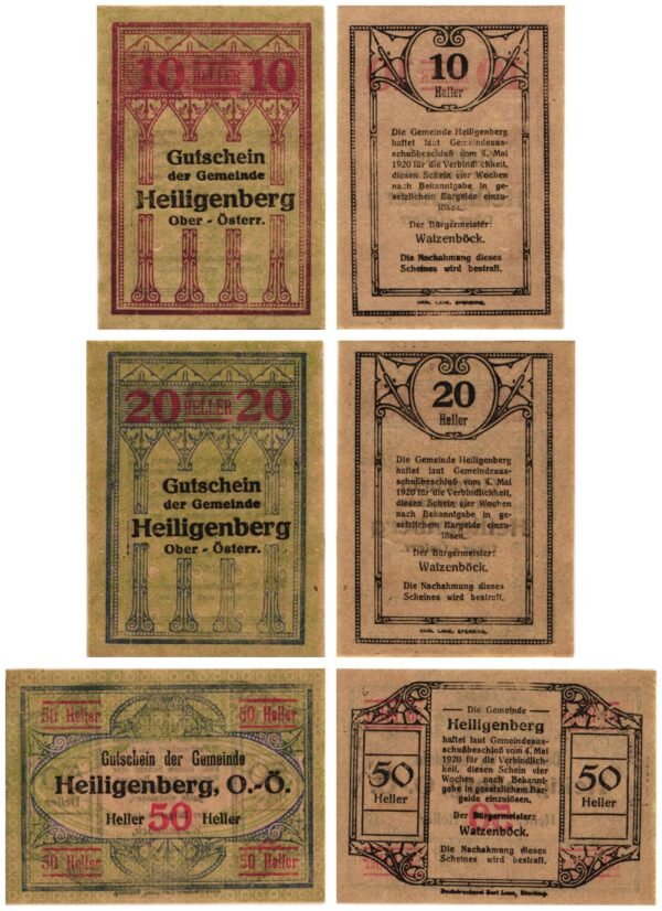AUSTRIA Heiligenberg 1920 local banknotes lot / Notgeld / 3 pcs. UNC