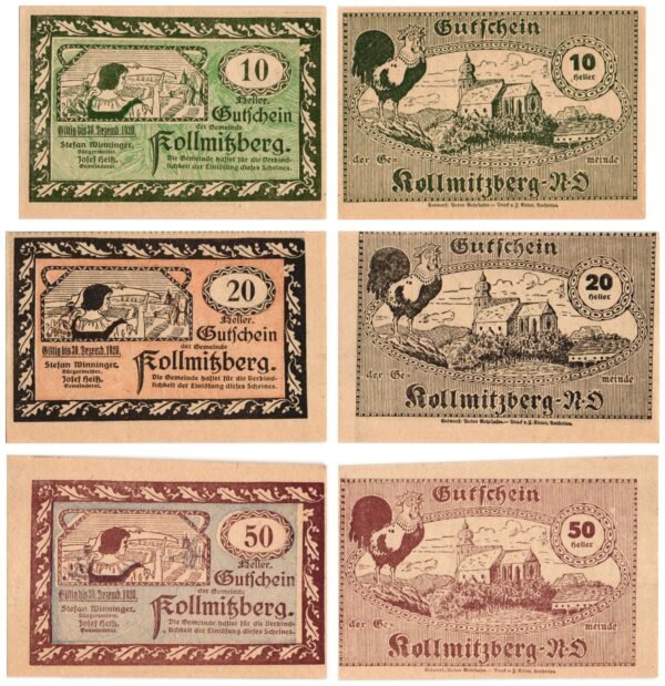 AUSTRIA Kollmitzberg 1920 local banknotes lot / Notgeld / 3 pcs. UNC