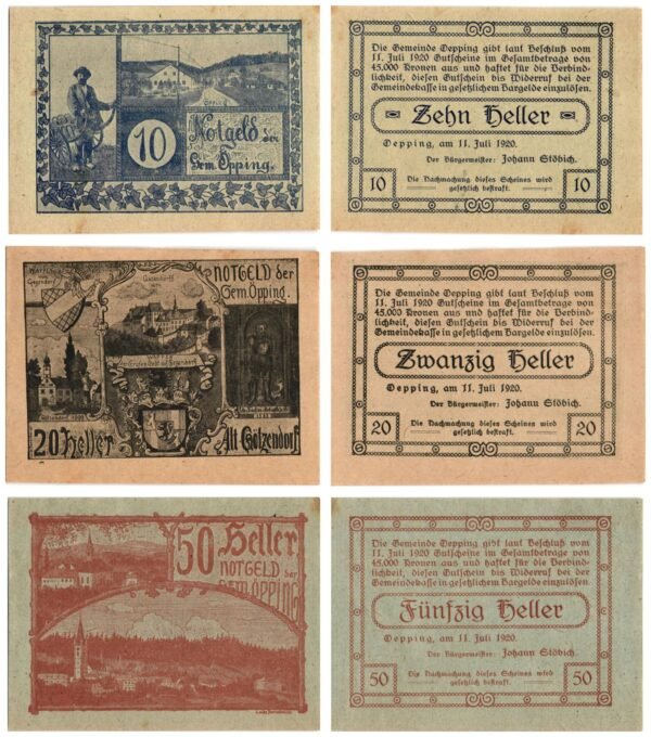 AUSTRIA Öpping 1920 local banknotes lot / Notgeld / 3 pcs. UNC-