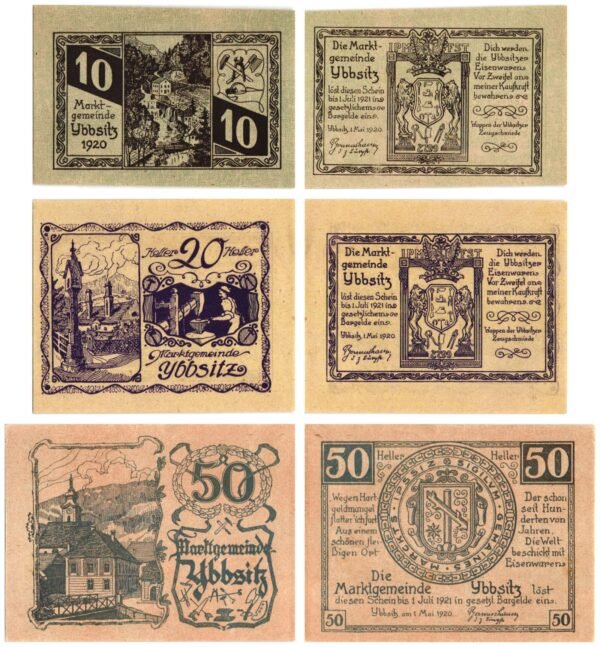 AUSTRIA Ybbsitz 1920 local banknotes lot / Notgeld / 3 pcs. UNC-