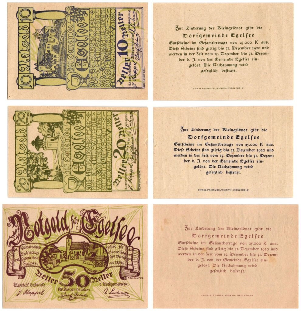 AUSTRIA Egelsee (Green) 1920 local banknotes lot / Notgeld / 3 pcs. XF