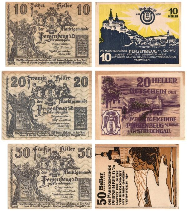 AUSTRIA Persenbeug a. d. Donau 1920 local banknotes lot / Notgeld / 3 pcs. UNC-
