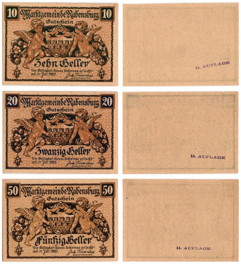 AUSTRIA Rabensburg (II. Auflage) 1920 local banknotes lot / Notgeld / 3 pcs. UNC