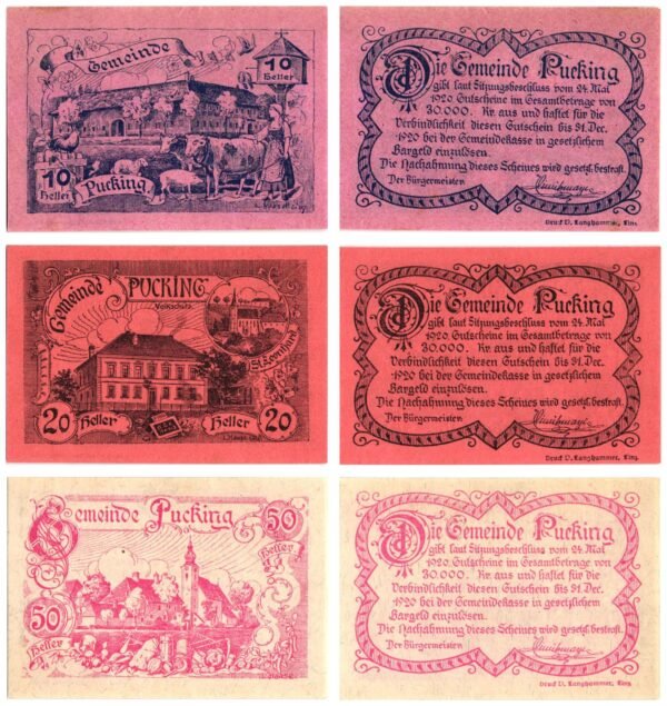 AUSTRIA Pucking 1920 local banknotes lot / Notgeld / 3 pcs. UNC