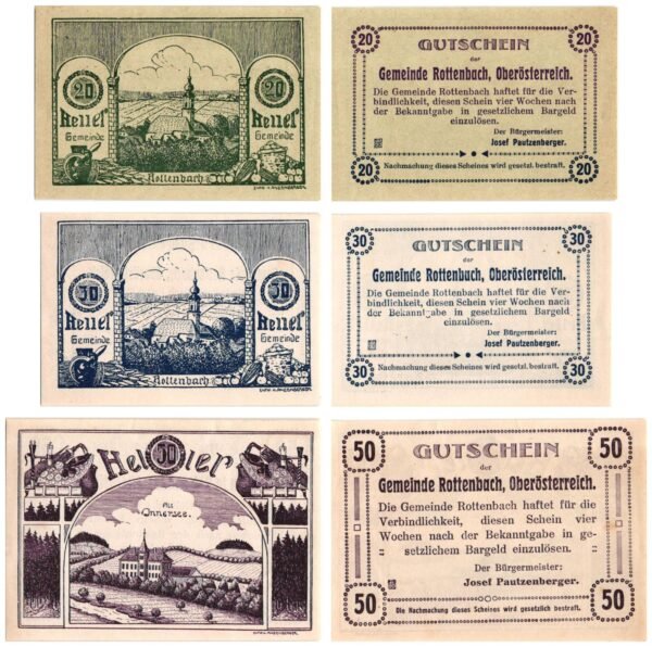 AUSTRIA Rottenbach 1920 local banknotes lot / Notgeld / 3 pcs. UNC