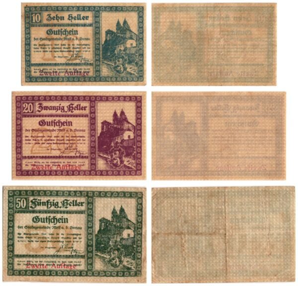 AUSTRIA Melk a. d. Donau (2. Auflage) 1920 local banknotes lot / Notgeld / 3 pcs. VF