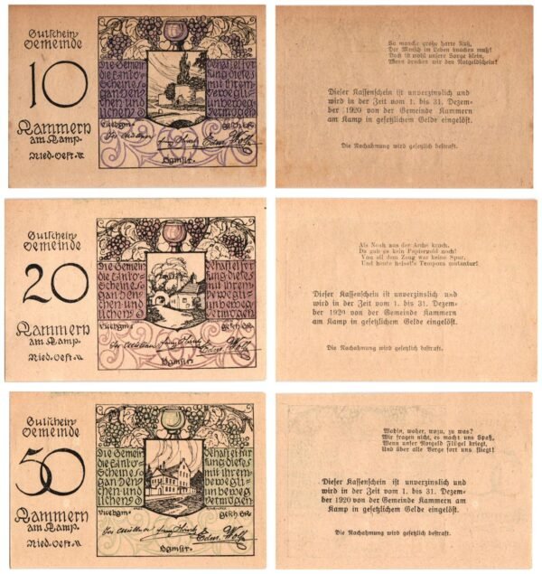 AUSTRIA Kammern am Kamp 1920 local banknotes lot / Notgeld / 3 pcs. UNC-