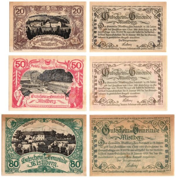 AUSTRIA Mistlberg 1920 local banknotes lot / Notgeld / 3 pcs. XF