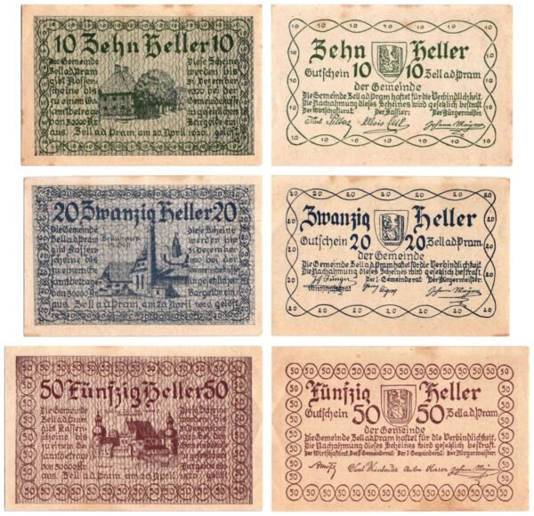 AUSTRIA Zell ad Pram 1920 local banknotes lot / Notgeld / 3 pcs. XF