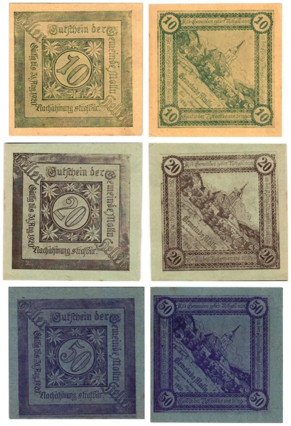 AUSTRIA Molln 1920 local banknotes lot / Notgeld / 3 pcs. XF