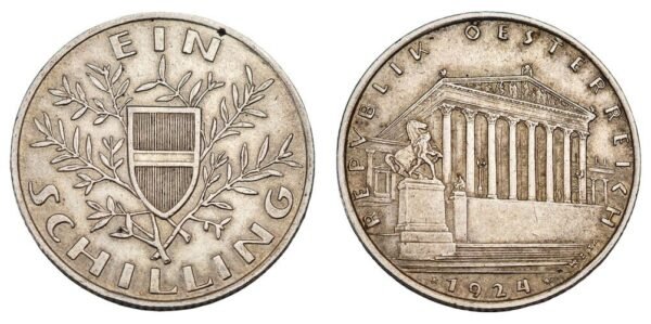 AUSTRIA 1 schilling 1924 / Silver / VF