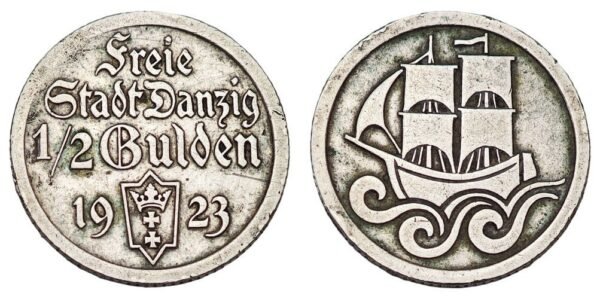 DANZIG 1/2 gulden 1923 / Silver / VF