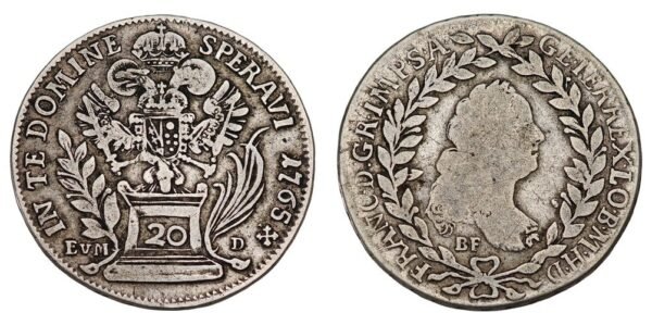 AUSTRIA 20 kreuzer 1765 / Silver / VF