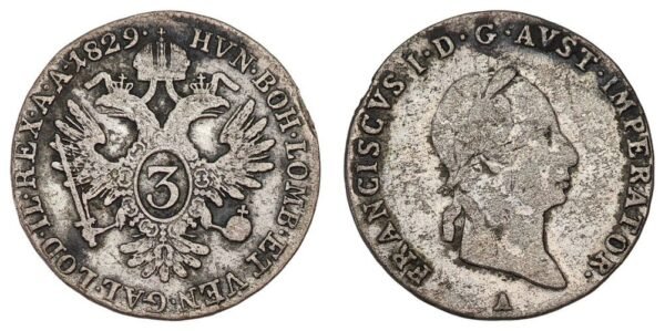 AUSTRIA 3 kreuzer 1829 / Silver / VF