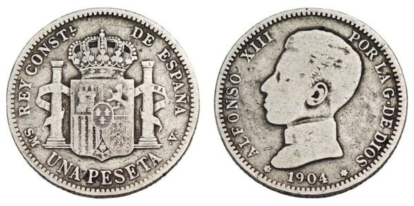 SPAIN 1 peseta 1904 / Silver / VF