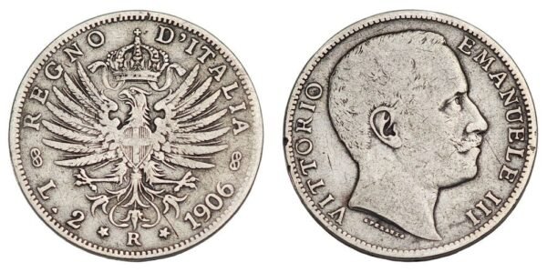 ITALY 2 lire 1906 / Silver / VF