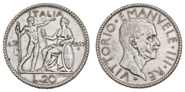 ITALY 20 lire 1927 / Silver / VF+