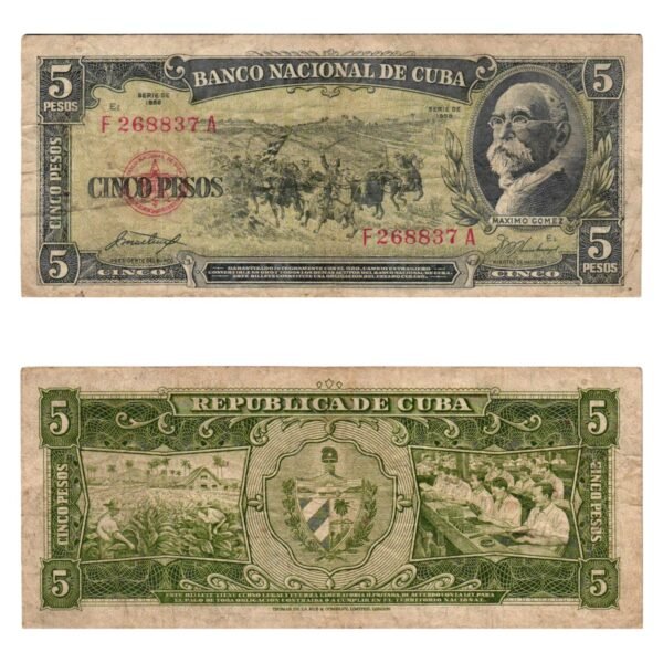 CUBA 5 pesos 1958 F