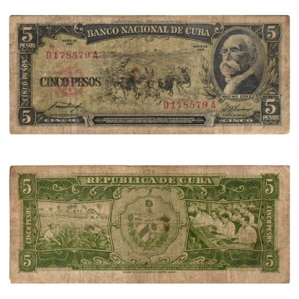 CUBA 5 pesos 1958 F