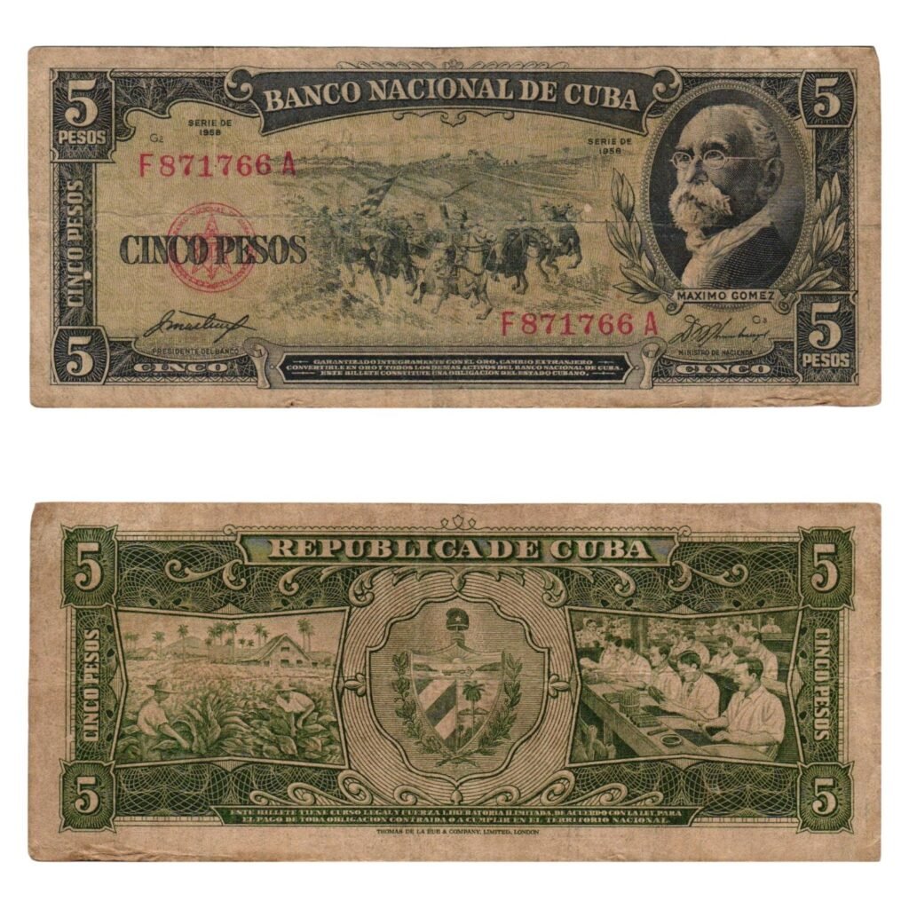 CUBA 5 pesos 1958 F