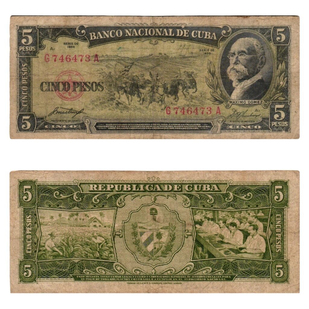 CUBA 5 pesos 1958 F