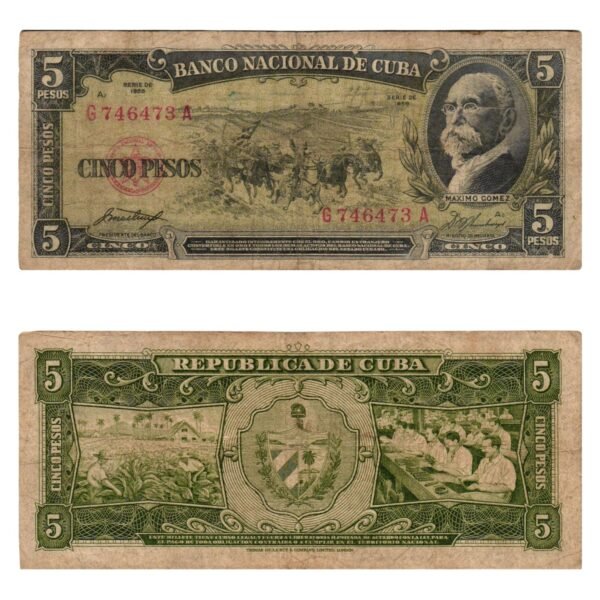 CUBA 5 pesos 1958 F