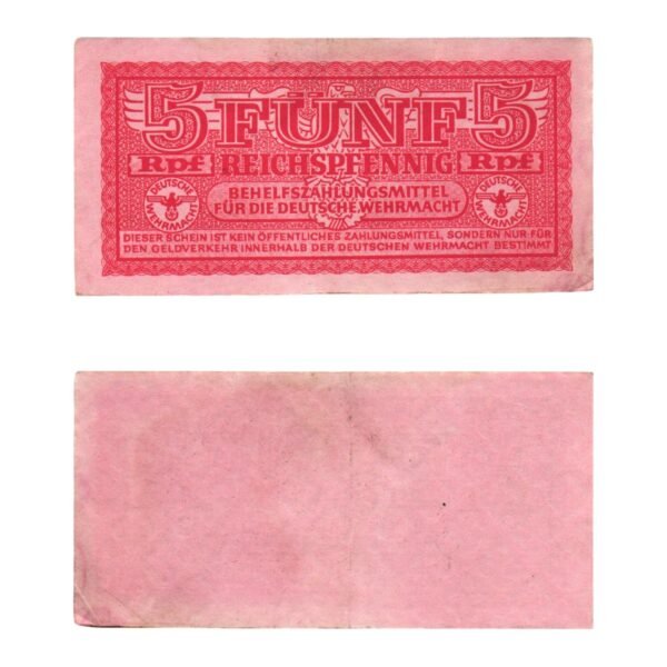 GERMANY 5 reichspfennig ND(1942) / 3rd Reich / Deutsche Wehrmacht / WWII Military Issue / VF