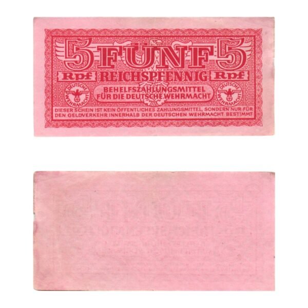 GERMANY 5 reichspfennig ND(1942) / 3rd Reich / Deutsche Wehrmacht / WWII Military Issue / VF-