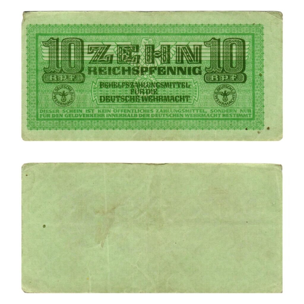 GERMANY 10 reichspfennig ND(1942) / 3rd Reich / Deutsche Wehrmacht / WWII Military Issue / VF