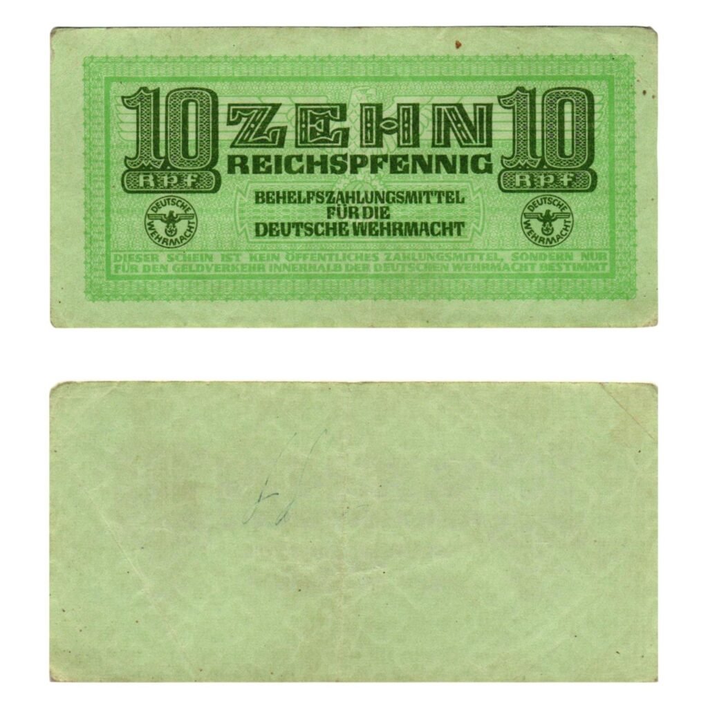 GERMANY 10 reichspfennig ND(1942) / 3rd Reich / Deutsche Wehrmacht / WWII Military Issue / VF