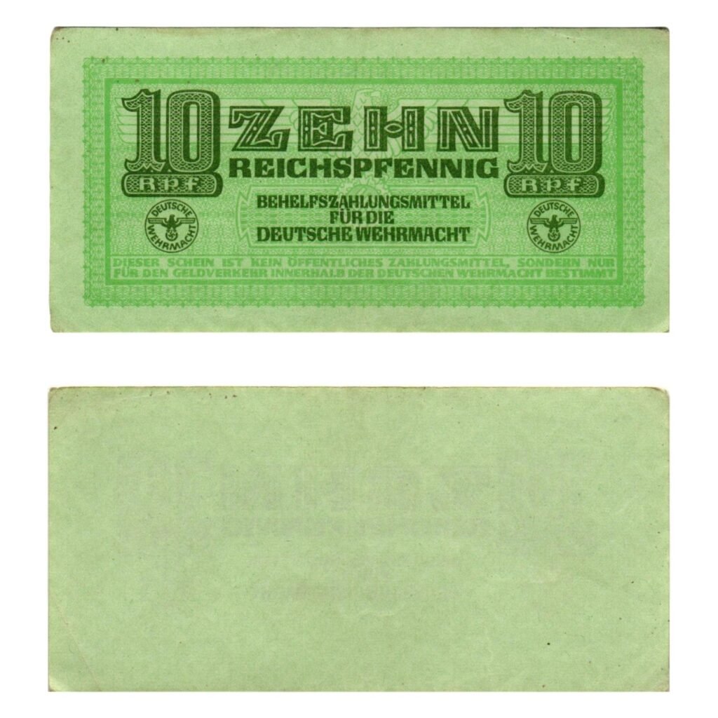 GERMANY 10 reichspfennig ND(1942) / 3rd Reich / Deutsche Wehrmacht / WWII Military Issue / VF+